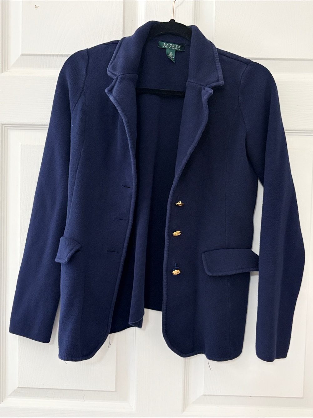 Ralph Lauren Deep Navy Knit Blazer with Gold Buttons